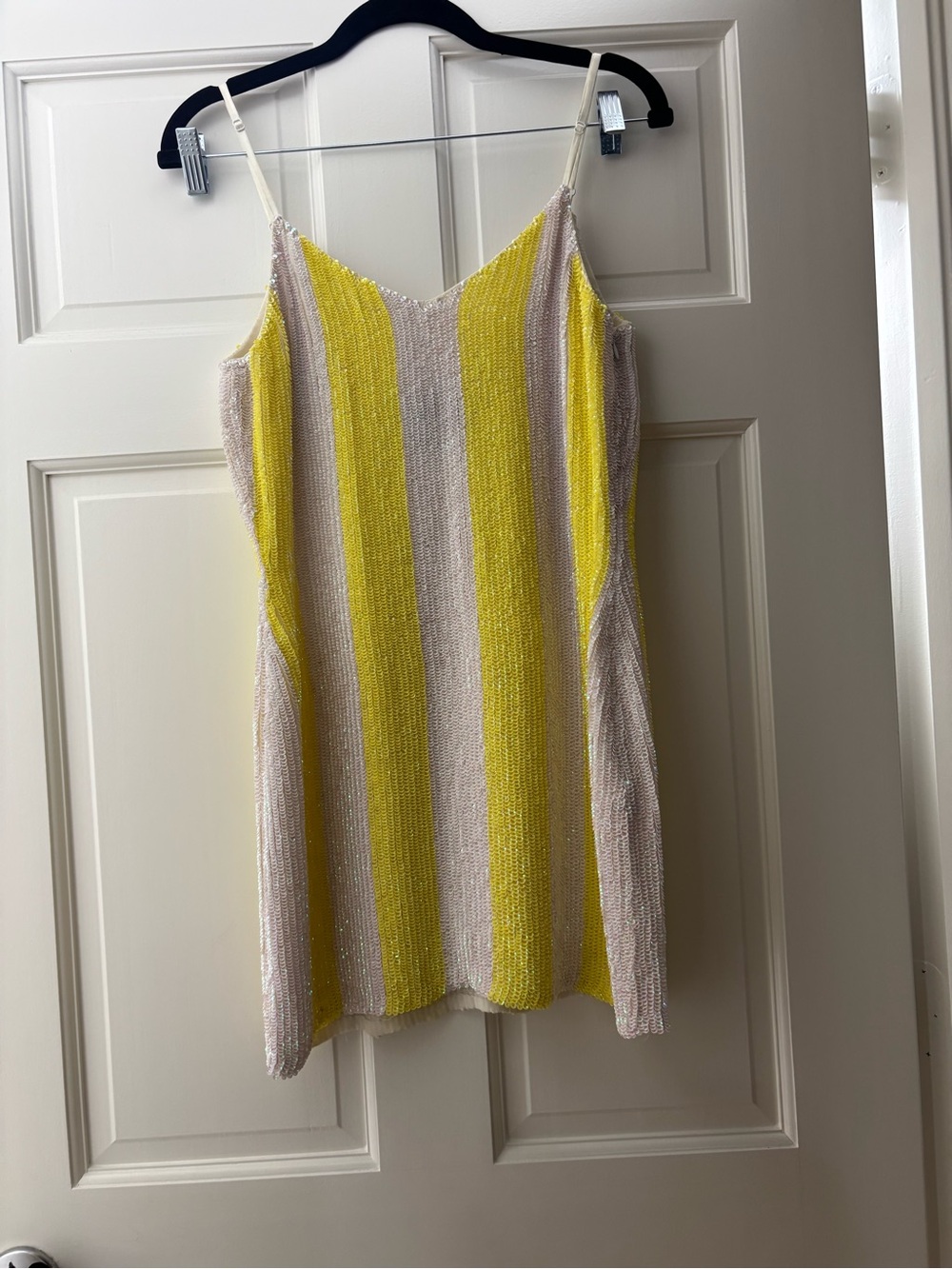 Retrofete Striped Yellow & White Sequin Spaghetti Strap Dress - Picture 8 of 9